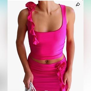 Pink Rose Crop Top and Skirt Set